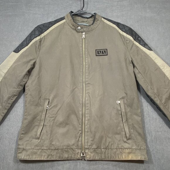 Armani Exchange Mens Olive Quilted Shoulder Biker Jacket Zip Pockets Size L - Picture 1 of 13
